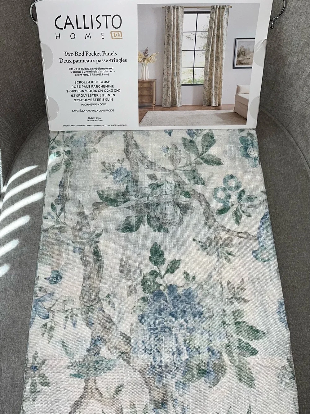 1-NWT CALLISTO HOME LINEN BLEND FLORAL  CURTAINS SET OF 2 PANELS SIZE 38”x 96”